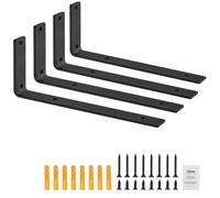 VEVOR Équerres d'étagères, 256 x 155 mm, supports d'étagères flottants robustes, 4 pièces, supports pour étagères en L noir mat de 5 mm d'épaisseur, en acier avec une capacité de charge de 72,6 kg