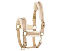 EQUESTRIAN QUEEN Harnais de tête en maille pailletée, réglable, pour chevaux, avec rembourrage en fausse fourrure, confortable, respirant et élégant, Rotterdam (beige, poney)