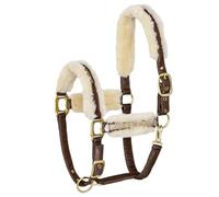 EQUESTRIAN QUEEN Riga 24AW Licol de cheval réglable avec rembourrage en fourrure douce, mousqueton, idéal pour écurie et pâturage, tailles : poney, cob, demi-sang (marron, poney)