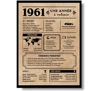 EQUIK PRODUCTS Affiche d’Anniversaire 65 ans | Carte de Voeux Vintage, Année de Naissance 1961 | Cadeau Original Homme et Femme | Décoration Fête