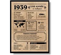 EQUIK PRODUCTS Carte de voeux d'anniversaire 1939 | Cadeau d'anniversaire | Année de naissance 1939 | Affiche d'anniversaire vintage | anniversaire homme femme (1939)