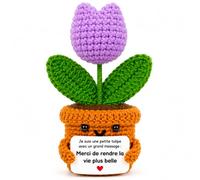 EQUIK PRODUCTS Fleur en Crochet - Tulipe avec Message Positif « Merci de Rendre la Vie Plus Belle », Cadeau Original pour Femme, Amie, Sœur, Collègue, Secret Santa, Anniversaire, Remerciement & Noël
