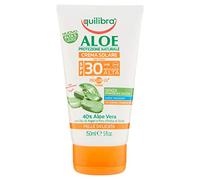 equilibra Solari, Aloe Crème Solaire Spf 30, Crème à l'aloe vera, lait d'amande, huile de carotte et vitamine E, protège contre les coups de soleil, pour un bronzage sain, résistant à l'eau, 150 ml
