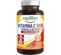 Equilibra, Vitamine C 1000 mg, Complément alimentaire Hautement Dosé pour le Fonctionnement Normal du Système Immunitaire, Libération progressive jusqu'à 6 Heures, Vegan, Sans Gluten, 90 Comprimés