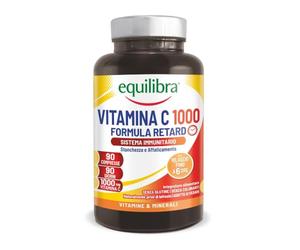 Equilibra, Vitamine C 1000 mg, Complément alimentaire Hautement Dosé pour le Fonctionnement Normal du Système Immunitaire, Libération progressive jusqu'à 6 Heures, Vegan, Sans Gluten, 90 Comprimés