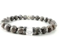 Equilibre et Sens Bracelet JASPE PAYSAGE GRIS Véritables perles naturelles de grade élevé AAA 8mm Unisexe Fabrication artisanale française par Mtre Reiki