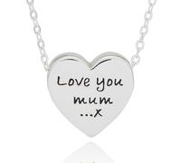 equilibrium Love You Mum Collier cœur plaqué argent avec pendentif gravé avec chaîne, coffret cadeau, collection sentimentale