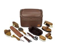 Equimour set de pansage complet 12 pièces - avec sac de pansage | Set complet 12 pièces : brosse douce, brosses, étrille, ciseaux, cure-pied et sac en similicuir