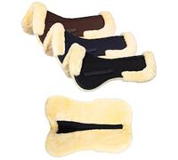 Equinate Coussin de selle en peau de mouton véritable - Avec espace de rangement pour la colonne vertébrale - Taille M - Noir naturel - Pour cheval et poney - Selle 16" 16,5" 17"