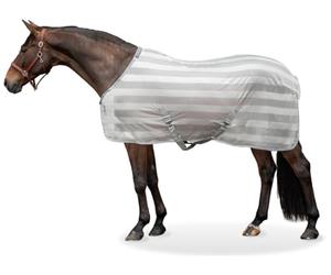 Equinate Couverture anti-mouches Guardian avec sangle croisée et coussin d’épaule 145 cm Gris argent - Couverture pour eczéma avec protection efficace contre les mouches et les insectes - Couverture
