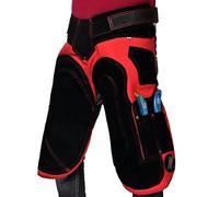 Equine Care Tablier de maréchal - 58,4 cm et 63,5 cm - Cuir Daim et Toile - 4 Poches, 2 aimants - Fer à Cheval et Bordure de Sabots - Rouge/Noir, 59 cm de Long.