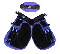 Equine Care Tablier de maréchal Chaps - 68,6 cm et 73,7 cm - Cuir suédé et toile - 4 poches, 2 aimants - Fer à cheval et bordure de sabots - Bleu/noir, 70 cm de long