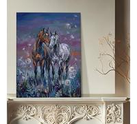 Equine Love Toile murale - Œuvre d'art murale avec cheval marron et gris, décoration esthétique printanière pour salon, chambre à coucher, bureau, 40,6 x 50,8 cm
