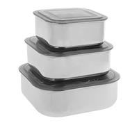 Equinox 530872 Lot de 3 Boîtes de conservation alimentaire en Acier Inoxydable - Récipents Hermétiques Carrés avec Couvercle en plastique - Capacités 600ml/900ml/1500ml, Gris