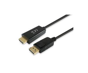 Equip 119390 Câble Adaptateur DisplayPort Mâle vers HDMI Mâle 2.0m, Contacts Or, AWG30, 10.2 Gbit/s, Noir, Compatible Plug and Play, CE