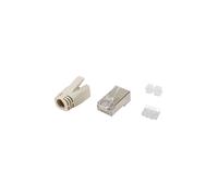 Equip 121182 : Connecteur RJ-45 Mâle Cat6a Blindé, Contacts Or, Corps Acier Inox/Transparent/Blanc, Conditionnement 100 Pièces