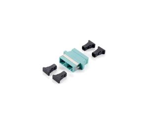 Equip 156143 : Adaptateur Fibre Optique SC Multimode Turquoise (Lot de 12). Dimensions: 34.7x9.4x33mm, Connecteurs SC, Poids 13g.