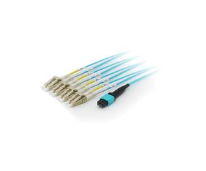 Equip 25556307 Câble Fibre Optique OM4 3m MTP vers 4x LC 50/125µm, Gaine LSFROH Cyan, -20°C à 70°C, REACH/RoHS