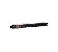 Equip 33330907201 : Unité de Distribution d'Énergie 7 Prises Type F, 1U, 250V/16A, Protection Surtension, Câble 1.8m, Aluminium Noir/Argent, CE/RoHS