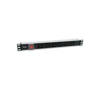 Equip 333319 Unité de Distribution d'Énergie (PDU) 1U 6 Prises C19, Câble 1.8m H05VV-F 3G 1.5mm², 250V 16A, Aluminium Noir, CE/REACH/RoHS