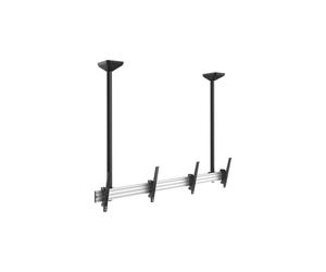 Equip 650373 Support Plafond Double Écran 45-55" VESA 200x200 à 600x400, Inclinaison 0° à -20°, Charge Max 100kg, Gestion Câbles, Noir/Argent
