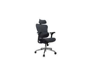 Equip 651052 : Fauteuil de bureau noir, dossier et assise rembourrés en mesh/nylon, cadre aluminium/plastique, accoudoirs 3D réglables, appuie-tête, lombaire, 5 roues, 150 kg max.