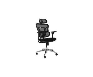 Equip 651053 Chaise de bureau ergonomique, siège rembourré noir Mesh/Nylon, dossier grillagé Nylon, accoudoirs 3D réglables, support lombaire, appuie-tête, inclinaison 90-120°, charge 150kg