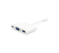 Equip Adaptateur USB-C 3.2 Gen 1 vers VGA (HD15), USB-A 3.2 Gen 1, USB-C PD 60W, Boîtier Plastique Blanc, 75x15x150mm, Certifié CE/RoHS