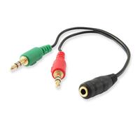 Equip 147942 Séparateur Audio Noir : Connecteur 3.5mm Femelle vers 2x 3.5mm Mâle, Câble 0.13m, PVC, Conforme CE/RoHS, Dimensions 7x7mm