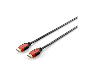 Equip Câble HDMI 2.0 2m, 4K/60Hz, Ethernet, ARC, HDCP, contacts Or, AWG30, bicolore Noir/Rouge, blindage magnétique, 10.2 Gbit/s