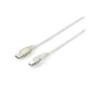 Equip Câble USB 2.0 Type A vers Type B Mâle/Mâle 1.8m Argent/Transparent, Double Blindage, Débit 480 Mbit/s, AWG28, RoHS