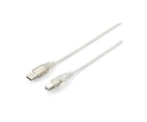 Equip Câble USB 2.0 Type A vers Type B Mâle/Mâle 1.8m Argent/Transparent, Double Blindage, Débit 480 Mbit/s, AWG28, RoHS
