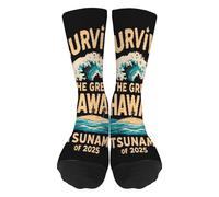 Équipage Chaussettes J'Ai Survécu Aux Grands Tsunamis D'Hawaï De 2025 Chaussettes De Mi-Mollet Durable Confortables Planche À Roulettes Bonneterie, Pour Lété, Course À Pied, Trekking, 40cm