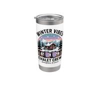 Équipage du chalet de vacances de ski rétro avec ambiance hivernale Gobelet isotherme en acier inoxydable double paroi