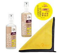 EQUIPASO B&E Kit de test d'entretien du cuir | Nettoyant pour cuir 100 ml + après-shampoing B&E pour cuir 100 ml + graisse pour cuir incolore 100 ml + chiffon microfibre de qualité supérieure |