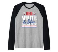 Équipe de Nettoyage vétéran Rouge, Blanc et Bleu avec Drapeau américain Manche Raglan