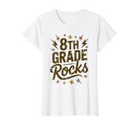 Équipe de professeurs de Chant Rockin' 8TH Grade Rocks pour Le Premier Jour T-Shirt Graphique avec Valeur, Femme, Blanc, XS