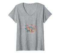 Équipe de professeurs préscolaires : Amusement en Classe coloré T-Shirt avec Col en V, Femme, Gris Chiné, XL