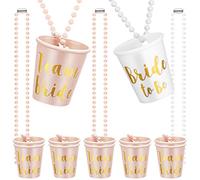 Équipe Mariée Verres à Shot 12 Pièces Collier Bachelorette Plastique Perlé Collier Verre Mariée avec Feuille d'Or pour Fête de Bachelorette Mariage(Rose et Blanc)