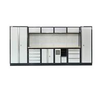 Equipement d'atelier STIER Basic 6 pièces avec panneau perforé et plan de travail en bois multiplis lxPxH 4 235x460x2 000 mm