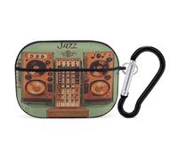 Équipement de musique jazz avec fond vintage - Organiseur de écouteurs résistant aux chocs - Housse de protection pour Airpods Pro avec mousqueton - Anti-chute - Pour Airpods Pro 2ème génération