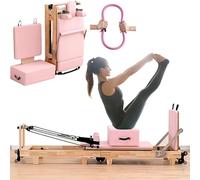 Équipement de Pilates en Bois de chêne, lit de Yoga Pliable et Portable avec Ressorts à Double résistance et Cercle Magique (Rose 250 x 65 x 75 cm)