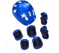 Équipement de protection réglable pour skateboard de 17,8 cm : casque de cyclisme + genouillères, coudes et poignets pour enfants de 16 ans, coque en polyéthylène avec rembourrage en EVA (bleu)