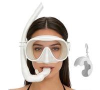 Équipement de Snorkeling - Masque Grand Angle Anti-buée,avec Caisson de Rangement, Sangle réglable et Tuba Pliable - pour l'apprentissage de la Natation, Voyages insulaires, Sports