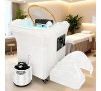 Équipement De Spa Capillaire Japonais, Spa De La Tête De Bac Double Commande De Circulation d'eau avec Réservoir De 60 L, Fonction Fumigation Et Luminothérapie pour Coiffeurs Blanc