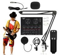 Équipement de streaming en direct, ensemble de microphone à condensateur professionnel, kit de de streaming, jeu de cartes son en direct pour enregistrement, microphone à condensateur pour