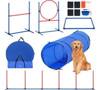 Équipement d'entraînement à l'agility pour chiens VEVOR, set de 5 pièces avec haies hautes réglables, 6 piquets de slalom, tunnel, anneau de saut, boîte de pause, sifflet, bol pliable, set de parcours