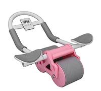 Équipement d'exercice de Noyau de Roue de Rouleau, Rouleau d'exercice Abdominal à Faible Bruit de Rebond Automatique avec la Genouillère pour la Forme Physique (Rose)