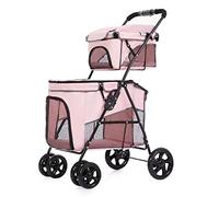 Équipement pour animaux de compagnie ou poussette pour animaux de compagnie, chariot double pour chien, poussette de voyage à quatre roues facile à plier, tissu Oxford et support amovible, pour l