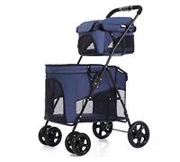 Équipement pour animaux de compagnie ou poussette pour animaux de compagnie, chariot double pour chien, poussette de voyage à quatre roues facile à plier, tissu Oxford et support amovible, pour l